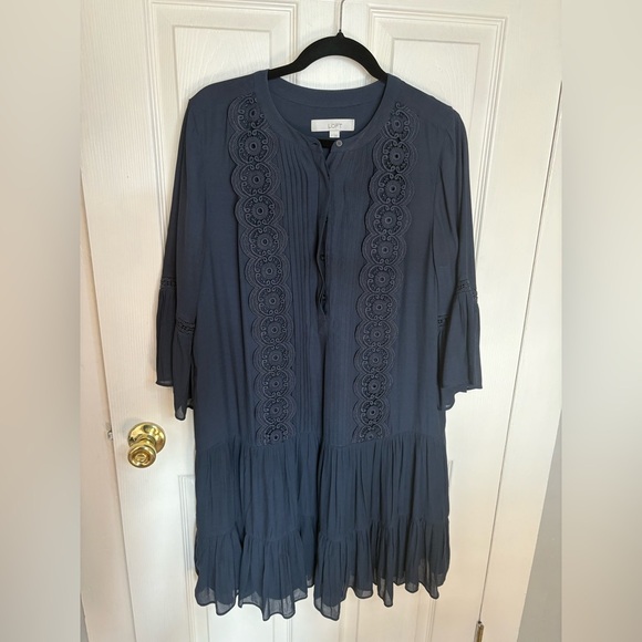 LOFT Navy Blue Embroidered Drop-Waist Dress – Size 12 – Dark Boho Beauty - Picture 4 of 14